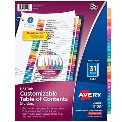 Avery - Ready Index Table of Contents Pre-Printed Numeric Paper Divider, 31 Tabs, 1 Set - Multicolor Avery - Ready Index Table of Contents Pre-Printed Numeric Paper Divider, 31 Tabs, 1 Set - Multicolor