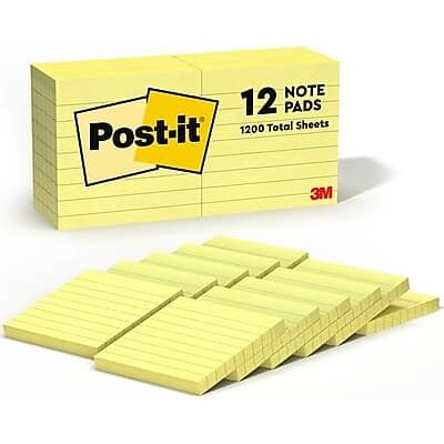 Post-it - Notes, 3" x 3", Canary Collection, Lined, 100 Sheet/Pad, 12 Pads/Pack - Canary Yellow Post-it - Notes, 3" x 3", Canary Collection, Lined, 100 Sheet/Pad, 12 Pads/Pack - Canary Yellow
