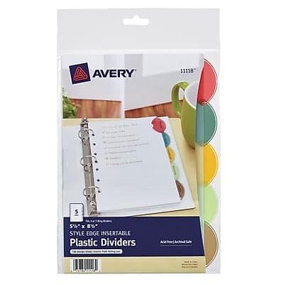 Avery - Style Edge Mini Insertable Plastic Dividers, 5 Tabs - Multicolor Avery - Style Edge Mini Insertable Plastic Dividers, 5 Tabs - Multicolor