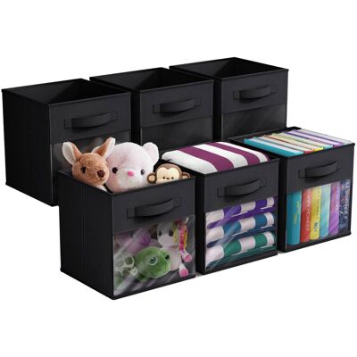 Sorbus - 11 Inch Storage Bins with Clear Window, 6 Foldable Baskets for Organizing Clothes, Toys, Books, Figures, Games - Black Sorbus - 11 Inch Storage Bins with Clear Window, 6 Foldable Baskets for Organizing Clothes, Toys, Books, Figures, Games - Black