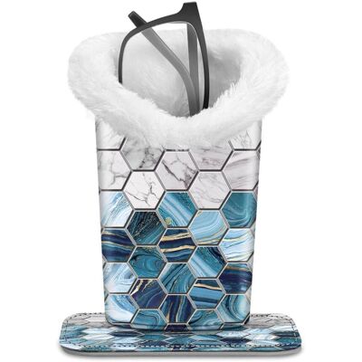 Kitcheniva - PU Leather Plush Lined Eyeglasses Protective Cover Holder Magnetic Stand Desk Organizer - Agate Hexagons Kitcheniva - PU Leather Plush Lined Eyeglasses Protective Cover Holder Magnetic Stand Desk Organizer - Agate Hexagons