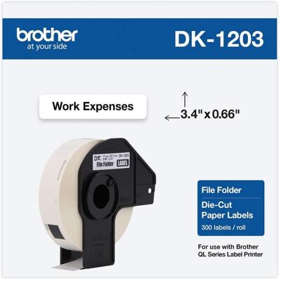 Brother - DK1203 0.66 in. x 3.4 in. Die-Cut File Folder Labels - (1-Roll) - White Brother - DK1203 0.66 in. x 3.4 in. Die-Cut File Folder Labels - (1-Roll) - White