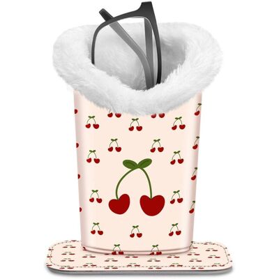 Kitcheniva - PU Leather Plush Lined Eyeglasses Protective Cover Holder Magnetic Stand Desk Organizer - Coquette Cherries Kitcheniva - PU Leather Plush Lined Eyeglasses Protective Cover Holder Magnetic Stand Desk Organizer - Coquette Cherries