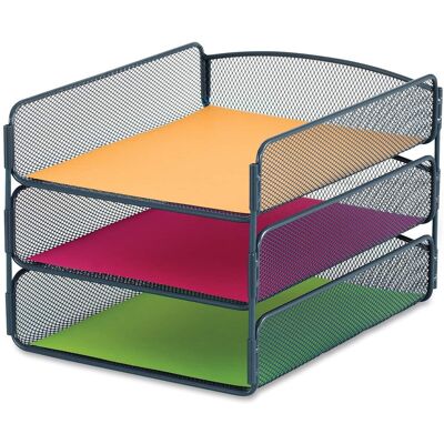 Safco - Onyx Letter Tray 3 Compartment 8" Height x 9.25" Width x 11.75" Depth Desktop Steel - Blue Safco - Onyx Letter Tray 3 Compartment 8" Height x 9.25" Width x 11.75" Depth Desktop Steel - Blue