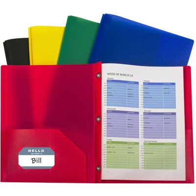 C-line - C Line Two Pocket Heavyweight Poly Portfolio Folder with Prongs Assorted Primary Colors Pack of 10 C-line - C Line Two Pocket Heavyweight Poly Portfolio Folder with Prongs Assorted Primary Colors Pack of 10