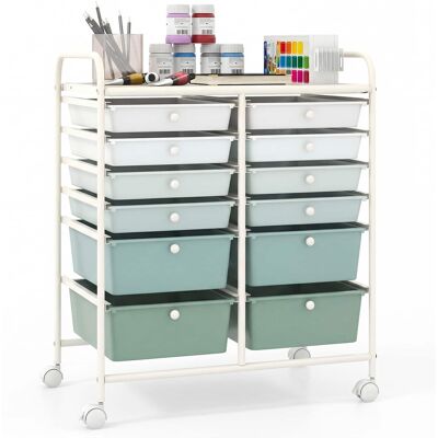 Costway - 12 Drawer Rolling Art & Craft Storage Cart Tools Scrapbook Paper Office School Organizer - Gradient Green Costway - 12 Drawer Rolling Art & Craft Storage Cart Tools Scrapbook Paper Office School Organizer - Gradient Green