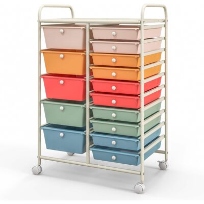 Costway - 15 Drawer Rolling Storage Cart Scrapbook Paper Office School Organizer - Multicolor Costway - 15 Drawer Rolling Storage Cart Scrapbook Paper Office School Organizer - Multicolor
