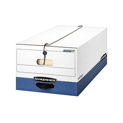 Bankers Box - Heavy-Duty Corrugated File Storage Boxes, String & Button, Legal Size/Blue, 12/Carton - White and Blue Bankers Box - Heavy-Duty Corrugated File Storage Boxes, String & Button, Legal Size/Blue, 12/Carton - White and Blue