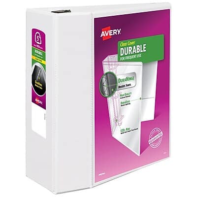 Avery - Durable 5" 3-Ring View Binders, EZD Ring - White Avery - Durable 5" 3-Ring View Binders, EZD Ring - White