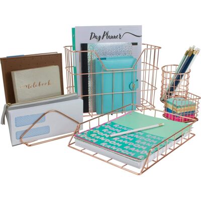 Sorbus - 5-Piece Desk organizer Set for Home and Office, Work Paper Tray, Pencil Holder - Copper Sorbus - 5-Piece Desk organizer Set for Home and Office, Work Paper Tray, Pencil Holder - Copper