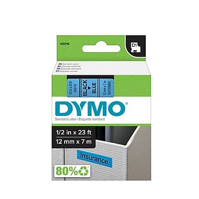 Dymo - D1 Standard 45016 Label Maker Tape, 1/2" x 23' - Black on Blue Dymo - D1 Standard 45016 Label Maker Tape, 1/2" x 23' - Black on Blue
