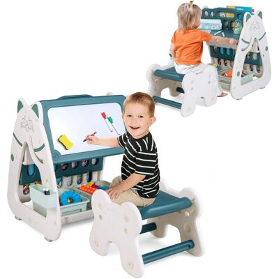 Costway - 3-In-1 Kids Art Easel with Stool Magnetic Dry-Erase Board with Book Rack Green - Green/White Costway - 3-In-1 Kids Art Easel with Stool Magnetic Dry-Erase Board with Book Rack Green - Green/White