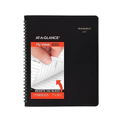AT-A-GLANCE - 2025 7" x 8.75" Calendar Year Weekly Appointment Book, Faux Leather Cover - Black AT-A-GLANCE - 2025 7" x 8.75" Calendar Year Weekly Appointment Book, Faux Leather Cover - Black