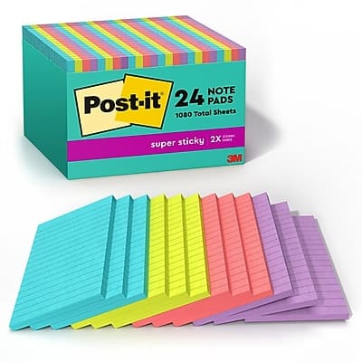 Post-it - Super Sticky Notes, 4" x 6", Supernova Neons Collection, Lined, 45 Sheets/Pad, 24 Pads/Pack - Assorted Post-it - Super Sticky Notes, 4" x 6", Supernova Neons Collection, Lined, 45 Sheets/Pad, 24 Pads/Pack - Assorted