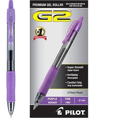 Pilot - G2 Retractable Gel Pens, Fine Point, Dozen - Purple Ink Pilot - G2 Retractable Gel Pens, Fine Point, Dozen - Purple Ink
