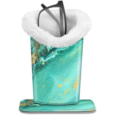 Kitcheniva - PU Leather Plush Lined Eyeglasses Protective Cover Holder Magnetic Stand Desk Organizer - Aqua Wave Kitcheniva - PU Leather Plush Lined Eyeglasses Protective Cover Holder Magnetic Stand Desk Organizer - Aqua Wave