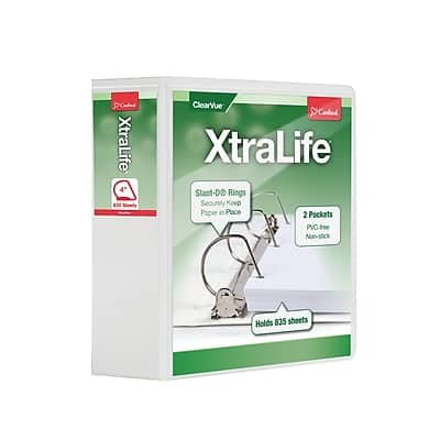 Cardinal - XtraLife Heavy Duty 4" 3-Ring View Binders, D-Ring - White Cardinal - XtraLife Heavy Duty 4" 3-Ring View Binders, D-Ring - White