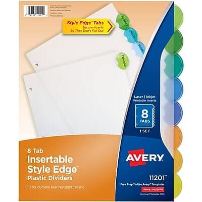 Avery - Style Edge Insertable Plastic Dividers, 8 Tab - Multicolor Avery - Style Edge Insertable Plastic Dividers, 8 Tab - Multicolor