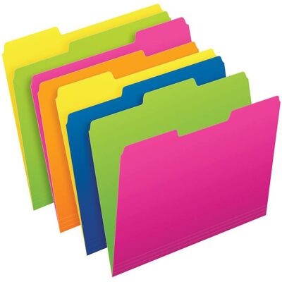 TOPS - Pendaflex Twisted Glow File Folders Letter Size Assorted Colors Cut Pack of 12 TOPS - Pendaflex Twisted Glow File Folders Letter Size Assorted Colors Cut Pack of 12