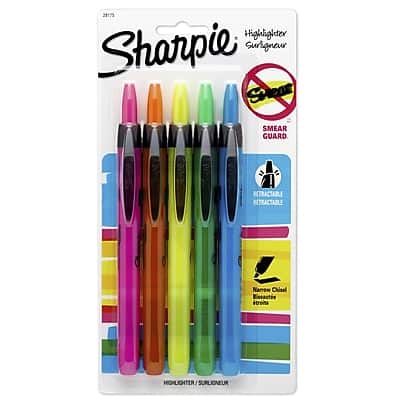 Sharpie - Retractable Highlighter, Chisel Tip, 5/Pack - Assorted Sharpie - Retractable Highlighter, Chisel Tip, 5/Pack - Assorted