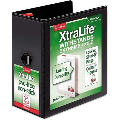 Cardinal - XtraLife ClearVue Non Stick Slant D Ring Binder 3 Rings 5" Capacity 11 x 8.5 Black Cardinal - XtraLife ClearVue Non Stick Slant D Ring Binder 3 Rings 5" Capacity 11 x 8.5 Black