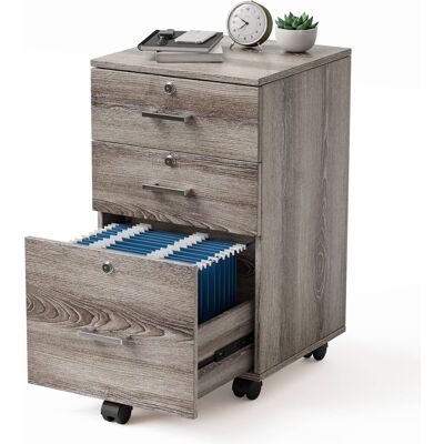 Winado - 16"D x 16"W x 26"H 3 Drawer Rolling Under Desk Letter Size Folders Lockable Wood File Cabinets Printer with Hanging Bar - Gray Oak Winado - 16"D x 16"W x 26"H 3 Drawer Rolling Under Desk Letter Size Folders Lockable Wood File Cabinets Printer with Hanging Bar - Gray Oak