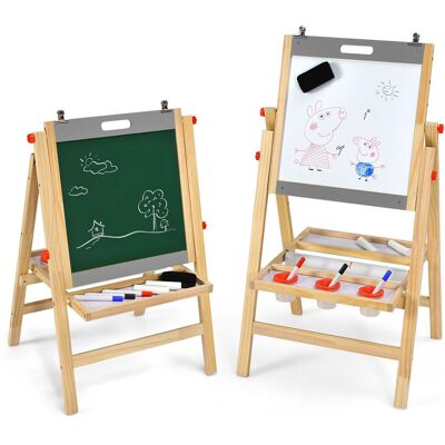 Costway - Kids Art Easel w/ Whiteboard & Paper Roll Double Sided Chalkboard - Nature, Grey Costway - Kids Art Easel w/ Whiteboard & Paper Roll Double Sided Chalkboard - Nature, Grey