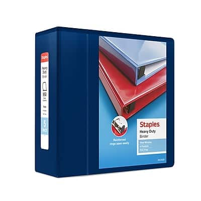 Staples - Heavy Duty 5" 3-Ring View Binder, D-Ring - Navy Blue Staples - Heavy Duty 5" 3-Ring View Binder, D-Ring - Navy Blue