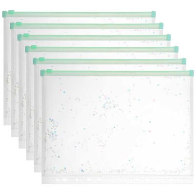Unique Bargains - 6pcs A4 Plastic Binder Zipper Pockets 12x9 Inch Clear Envelope Folders Planner Waterproof with Sequin Decor - Light Green Unique Bargains - 6pcs A4 Plastic Binder Zipper Pockets 12x9 Inch Clear Envelope Folders Planner Waterproof with Sequin Decor - Light Green