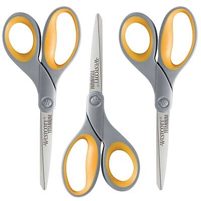 Westcott - Titanium Bonded 8" Titanium Multi-Purpose/Heavy Duty Scissor, Pointed Tip, 3/Pack - Gray/Yellow Westcott - Titanium Bonded 8" Titanium Multi-Purpose/Heavy Duty Scissor, Pointed Tip, 3/Pack - Gray/Yellow