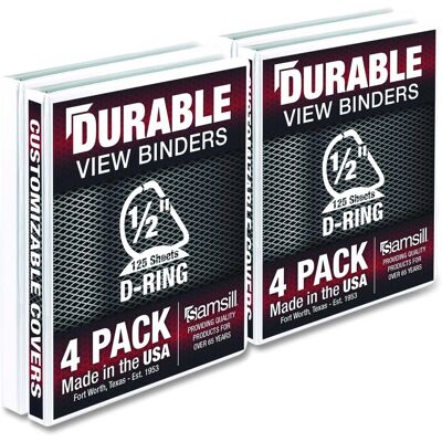 Samsill - Durable D Ring View Binders 3 Rings 0.5" Capacity 11.5" x 8.5" White 4/Pack Samsill - Durable D Ring View Binders 3 Rings 0.5" Capacity 11.5" x 8.5" White 4/Pack