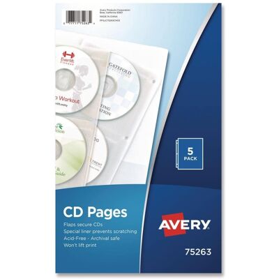 Avery - 75263 4-Disc Capacity 2-Sided CD Organizer Sheets for 3-Ring Binder - (5/Pack) - Clear Avery - 75263 4-Disc Capacity 2-Sided CD Organizer Sheets for 3-Ring Binder - (5/Pack) - Clear