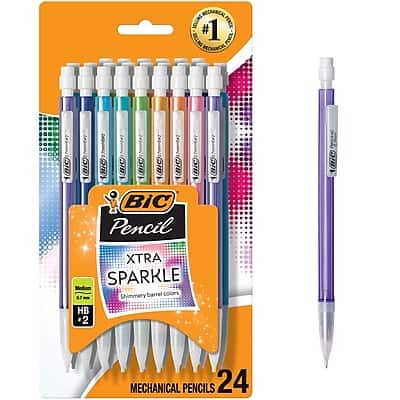 BIC - Xtra Sparkle Mechanical Pencils, 0.7mm, #2 Hard Lead, 24/Pack - Black BIC - Xtra Sparkle Mechanical Pencils, 0.7mm, #2 Hard Lead, 24/Pack - Black