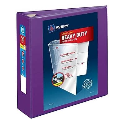 Avery - Heavy Duty 3" 3-Ring View Binders, One Touch EZD Ring - Purple Avery - Heavy Duty 3" 3-Ring View Binders, One Touch EZD Ring - Purple