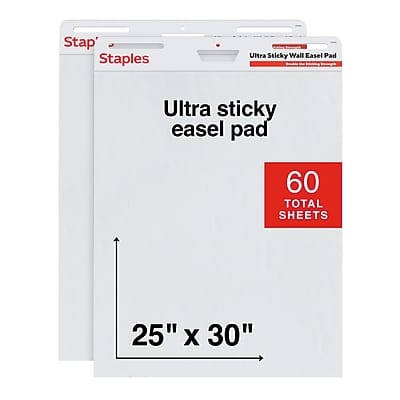 Staples - Ultra Sticky Wall Easel Pad, 25" x 30", 30 Sheets/Pad, 2 Pads/Pack - White Staples - Ultra Sticky Wall Easel Pad, 25" x 30", 30 Sheets/Pad, 2 Pads/Pack - White