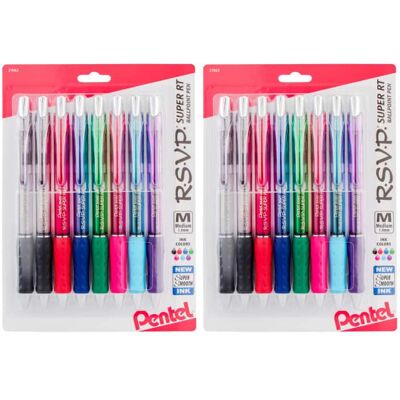 Pentel - R.S.V.P. Super RT Retractable Ballpoint Pen, Assorted, 8 Per Pack, 2 Packs Pentel - R.S.V.P. Super RT Retractable Ballpoint Pen, Assorted, 8 Per Pack, 2 Packs