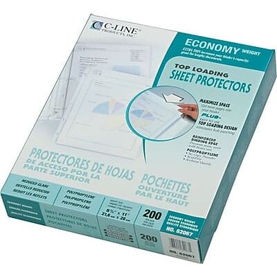C-line - Top Load Sheet Protector, Economy Weight, Reduced Glare, 8-1/2" x 11", 200/Box - Clear C-line - Top Load Sheet Protector, Economy Weight, Reduced Glare, 8-1/2" x 11", 200/Box - Clear