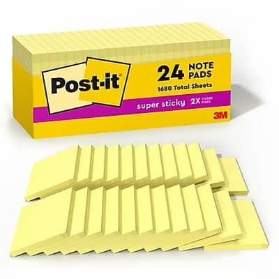 Post-it - Super Sticky Notes, 3" x 3", Canary Collection, 90 Sheet/Pad, 24 Pads/Box - Canary Yellow Post-it - Super Sticky Notes, 3" x 3", Canary Collection, 90 Sheet/Pad, 24 Pads/Box - Canary Yellow