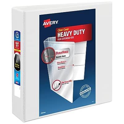 Avery - Heavy Duty 2" 3-Ring View Binders, One Touch EZD Ring - White Avery - Heavy Duty 2" 3-Ring View Binders, One Touch EZD Ring - White