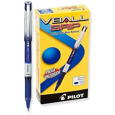 Pilot - VBall Grip Rollerball Pens, Extra Fine Point, Dozen - Blue Ink Pilot - VBall Grip Rollerball Pens, Extra Fine Point, Dozen - Blue Ink