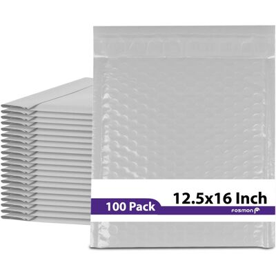 Fosmon - #6 Poly Bubble Mailer 12.5 x 16, Extra Wide Padded Shipping Envelopes, 12 x 15" Usable size - 100 Pack - White Fosmon - #6 Poly Bubble Mailer 12.5 x 16, Extra Wide Padded Shipping Envelopes, 12 x 15" Usable size - 100 Pack - White