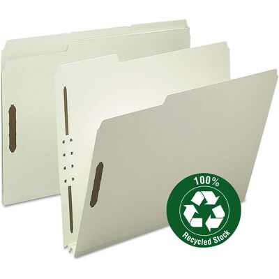 Smead Manufacturing - Recycled Pressboard Fastener Folders, 2" Expansion, 2 Fasteners, Letter Size, Gray-Green Exterior, 25/Box Smead Manufacturing - Recycled Pressboard Fastener Folders, 2" Expansion, 2 Fasteners, Letter Size, Gray-Green Exterior, 25/Box