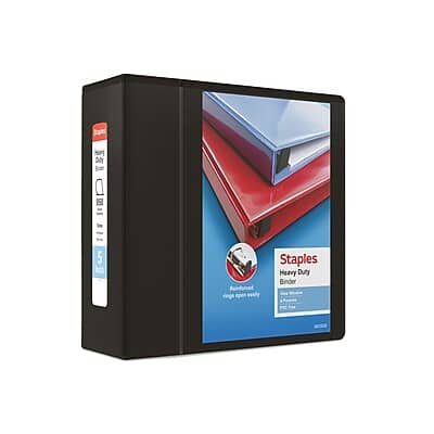 Staples - Heavy Duty 5" 3-Ring View Binder, D-Ring - Black Staples - Heavy Duty 5" 3-Ring View Binder, D-Ring - Black