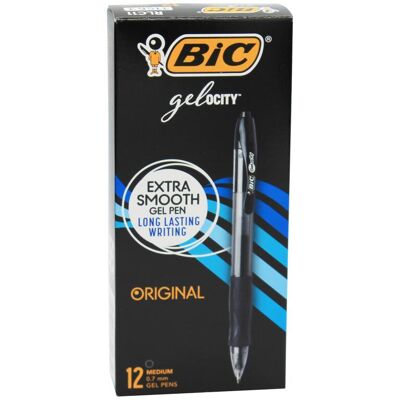 BIC - Gelocity Original Gel Retractable Roller Ball Pen, 0.7 mm, Black, Pack of 12 BIC - Gelocity Original Gel Retractable Roller Ball Pen, 0.7 mm, Black, Pack of 12