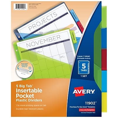 Avery - Big Tab Insertable Plastic Divider, 5 Tabs, 1 Set - Multicolor Avery - Big Tab Insertable Plastic Divider, 5 Tabs, 1 Set - Multicolor