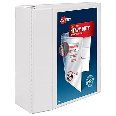 Avery - Heavy Duty 5" 3-Ring View Binders, One Touch EZD Ring - White Avery - Heavy Duty 5" 3-Ring View Binders, One Touch EZD Ring - White