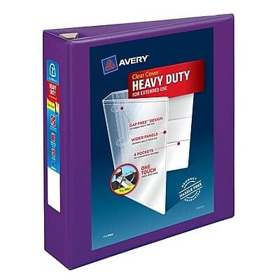 Avery - Heavy Duty 2" 3-Ring View Binders, One Touch EZD Ring - Purple Avery - Heavy Duty 2" 3-Ring View Binders, One Touch EZD Ring - Purple