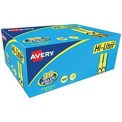 Avery - Hi-Liter Desk-Style Highlighters, Value Pack of 36 - Fluorescent Yellow Avery - Hi-Liter Desk-Style Highlighters, Value Pack of 36 - Fluorescent Yellow