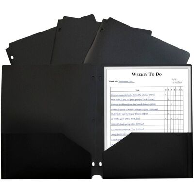 C-line - Two-Pocket Heavyweight Poly Portfolio Folder with Three-Hole Punch, Black, Pack of 12 C-line - Two-Pocket Heavyweight Poly Portfolio Folder with Three-Hole Punch, Black, Pack of 12