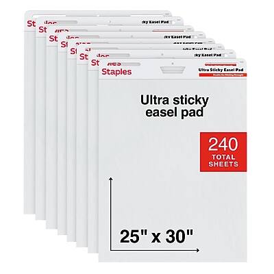 Staples - Ultra Sticky Easel Pad, 25" x 30", 30 Sheets/Pad, 8 Pads/Pack - White Staples - Ultra Sticky Easel Pad, 25" x 30", 30 Sheets/Pad, 8 Pads/Pack - White